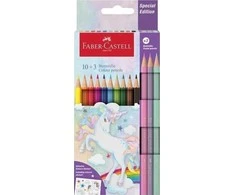 Spalvoti pieštukai Faber-Castell Colour Grip Unicorn 10 +3 pastelinės spalvos