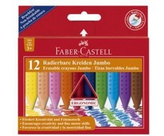 *Plastikinės kreidelės Faber-Castell Grip Jumbo, tribriaunės, 12 spalvų