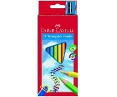 Spalvoti pieštukai Faber-Castell Junior Grip, tribriauniai, 10 spalvų, su drožtuku