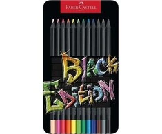 Spalvoti pieštukai Faber-Castell Juodas Edition, 12 metalinėje dėžutėje