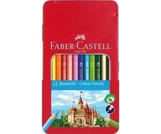 Spalvoti pieštukai Faber-Castell Knights, 12 spalvų, metalinėje dėžutėje