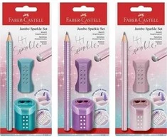 Pieštukas Faber-Castell Jumbo Sparkle Cosmic, su drožtuku ir trintuku, blisteryje