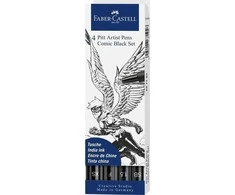 Teptukinių rašiklių rinkinys Faber-Castell Pitt Comic, įvairių storių, juodos spalvos