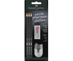 Rinkinys Faber-Castell 1111, 3 pieštukai HB, drožtukas ir trintukas, juodos spalvos