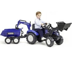 Pedalinis traktorius FALK New Holland su priekaba mėlynas