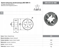 Fanar NARZYNKA M18x1,5 DIN-22568 LH (6g) HSS 800