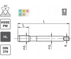 Fanar sriegis M10 DIN-376C R45 (6HX) HSSE-PM HL MASTERTAP