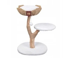 Feandrea Katės draskyklė, smėlio ir baltos spalvos, 89 cm, ant medinės kojelės su krepšeliu ir sėdyne