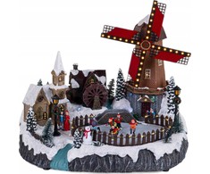 Šventinė dekoracija Fééric Lights and Christmas Kalėdų kaimelis su apšvietimu ir judančiu malūnėliu
