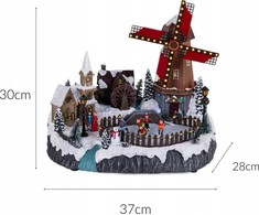Šventinė dekoracija Fééric Lights and Christmas Kalėdų kaimelis su apšvietimu ir judančiu malūnėliu