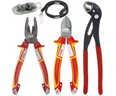 Felo 2 VDE replių rinkinys: 180 mm kombinuotos replės, 160 mm šoninės replės ir 250 mm vamzdžių raktai