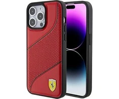 Ferrari Perforated Waves Metal Logo - dėklas skirtas Apple iPhone 15 Pro Raudona