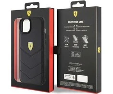 Ferrari FEHCP15MRDUK Apple iPhone 15 Plus / 14 Plus 6.7″ juodos spalvos kietas dėklas Quilted Metal Logo