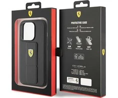 Ferrari FEHCP15SGSPSIK Apple iPhone 15 / 14 /13 6.1″ juodos spalvos kietas dėklas Grip Stand Metal Logo