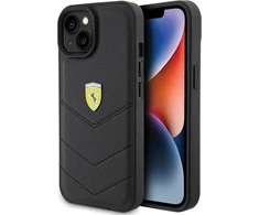 Ferrari FEHCP15SRDUK Apple iPhone 15 / 14 / 13 6.1″ juodos spalvos kietas dėklas Quilted Metal Logo