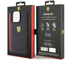 Ferrari FEHCP15XRDUK Apple iPhone 15 Pro Max 6.7″ juodos spalvos kietas dėklas Quilted Metal Logo