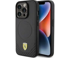 Ferrari FEHMP15LPTEK Apple iPhone 15 Pro 6.1″ juodos spalvos kietas dėklas Carbon Metal Logo MagSafe