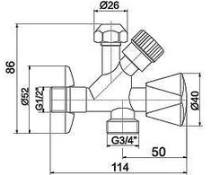 Ferro Kampinis vožtuvas Kombi kombinuotas 1/2''x3/8''x3/4'' (CF5104)