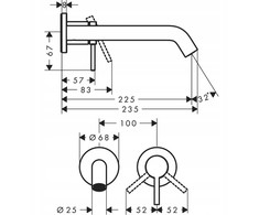 Hansgrohe Tecturis 2-viejų dalių praustuvo maišytuvas iš sienos, 22,5 cm, bronza
