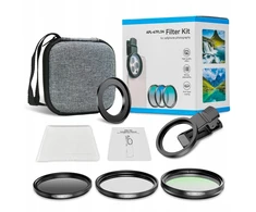 Apexel Filtrai. Filtrų rinkinys 3 in 1 CPL / UV / ND32 telefonams ir fotoaparatams / 67 mm klipsas ir adapteris 52 mm / APL-67FL3N (SB11892)