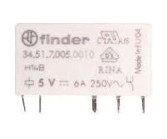 Finder Siauros elektromagnetinės relės 1P 6A 5V DC spausdintinei plokštei (34.51.7.005.0010)