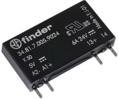 Finder Wąskoprofilowy przekaźnik 5mm do obwodów drukowanych i gniazd SSR OC 2A/24V DC, zasil. 5V DC, RTIII 34.81.7.005.9024