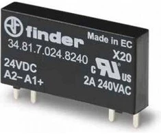 Finder Siauros profilio 5 mm relė spausdintinėms grandinėms ir SSR OC lizdams 2A / 240VAC 24VDC hermetizuotas RTII (34.81.024.8240)