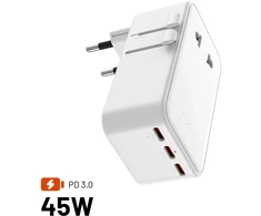Fixed Adapteris sieciowy GaN USB-C, USB-A, 45W Voyager Slim (FIXCT45-3C1A-WH)