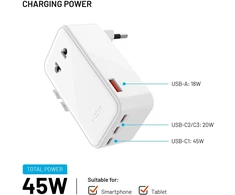 Fixed Adapteris sieciowy GaN USB-C, USB-A, 45W Voyager Slim (FIXCT45-3C1A-WH)