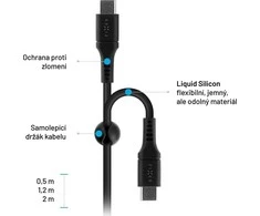 Fixed Ištaisyta | Skysto silikono kabelis USB-C/USB-C, 1,2 m, 60 W | FIXDLS-CC12-BK