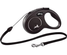 Flexi New Classic S pavadėlis šunims iki 12kg virvinis 5m juodos spalvos