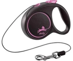 Flexi Black Design XS pavadėlis šunims iki 8kg virvinis 3m rožinės spalvos