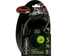 Flexi Black Design S pavadėlis šunims iki 12kg virvinis 5m juodos spalvos