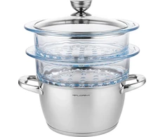 Florina GARINĖ PUODAS SATINA 20CM INOX 3 DALIS. (2,5 L PUODAS, 2 X 1,9 L STIKLINIS PUODAS, DANGINIS)