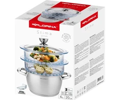 Florina GARINĖ PUODAS SATINA 20CM INOX 3 DALIS. (2,5 L PUODAS, 2 X 1,9 L STIKLINIS PUODAS, DANGINIS)