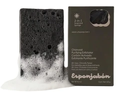 Esponjabon su anglimi, šveičiamasis ir valomasis muilas bei kempinėlė 2-in-1 veidui ir kūnui, 120 g