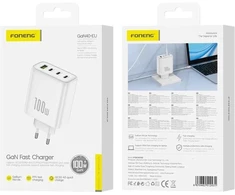 FONENG kroviklis jungiama į tinklą GaN40 GaN PD 100W 3xUSB-C + 1xUSB QC3.0 Baltas