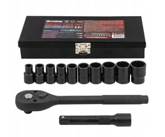 Forcekraft 1/2" smūginių įrankių rinkinys, 12 dalių (12 kampų) (10–24 mm)