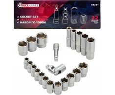 Forcekraft lizdų rinkinys 1/2" 22 vnt. (6 taškų)