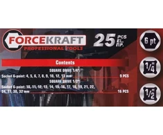 Įrankių rinkinys Forcekraft Rinkinys nasadek 1/2" i 1/4" 25el. (4-32mm) (6-kątnych)