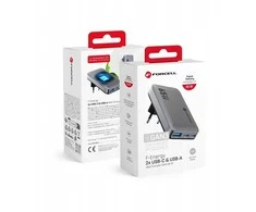 Telefono įkroviklis Forcell F-Energy Ultra Slim GaN III 2 x USB C + USB A QC4.0 PD 4A 65W VT-47 pilka 0INT