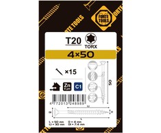 Forte_Tools Medraigčiai FORTE TOOLS, 4×50/30 mm, ZN, TX20, 15 vnt.