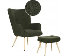 Sofa Beliani Fotelonas VEJLE su kojų atrama, Boucle, tamsiai žalios spalvos