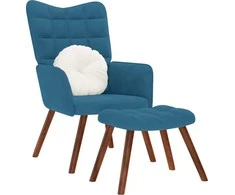 Fotelis Poilsio kėdė su taburete, mėlynos spalvos, aksomas