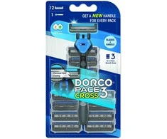 Friendly Organic DORCO Pace3 Cross Men skutimosi skustuvas 3 peiliukai + 12 pakaitinių peiliukų