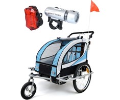 Funfit 2 vietų dviračio priekaba su amortizatoriumi + JOGGER mėlyna