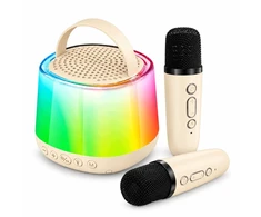 Garsiakalbis Xrec Karaoke Bluetooth RGB LED rinkinys 2 belaidžiai mikrofonai 5 W USB-C / K29 / Smėlio spalvos (SB12279)