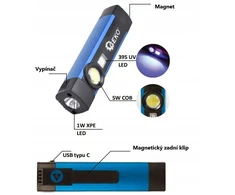 Geko Daugiafunkcis žibintuvėlis su magnetu + UV LED COB 5W 2000mAh 300lm IP54 – demonstracinė dėžutė (12/96)