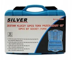 SILVER Sidabrinis Sidabrinis TORX raktų rinkinys 1/2″ prailgintas 32 vnt.