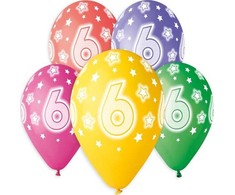 GoDan Gemar Balony CYFRA 6, kolorowe, 13 cali/ 5 vnt.